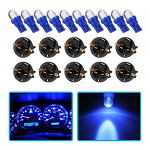 10x Blue T10 194 LED Bulbs for Instrument Gauge Cluster Dash Light W/ Sockets