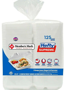 (125 TRAYS) HEFTY SUPREME 3-COMPARTMENT RESTAURANT CARRY OUT TRAY