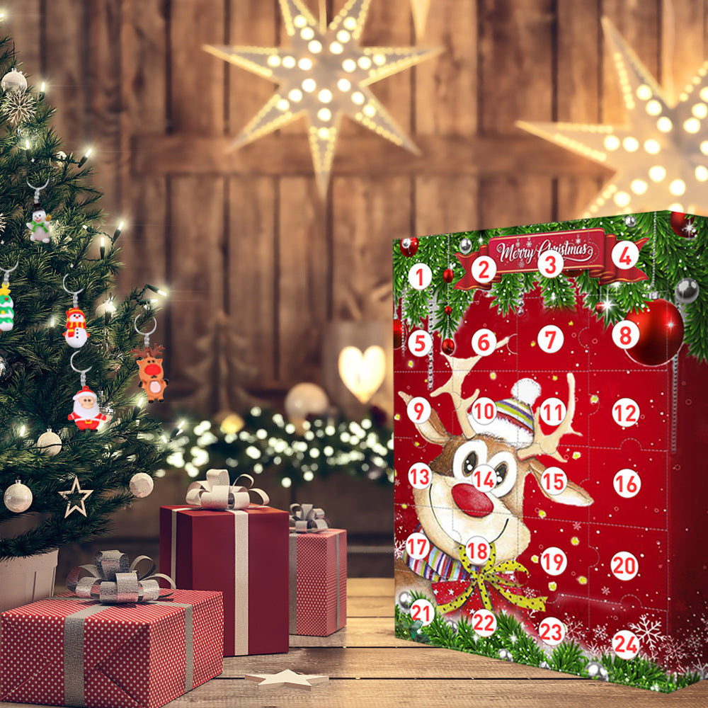 24 Days Christmas Countdown Advent Calendar Surprise Resin Pendant Keychain Ornaments