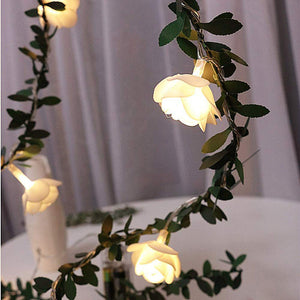 Rose Flower Vine String LED Lights Decoration Green Leaf Garland Battery USB Solar Powered Warm White Fairy Lights