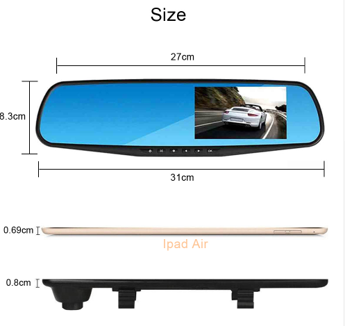 Car Video Camera Driving Recorder With Dual Lens For Vehicles Front & Rear View Mirror