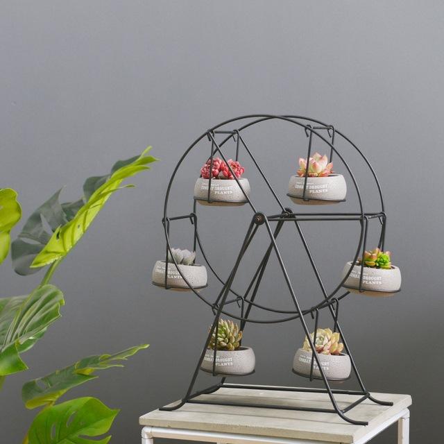 Ferris Wheel-stand with 6 Cement Succulent Plant Pots