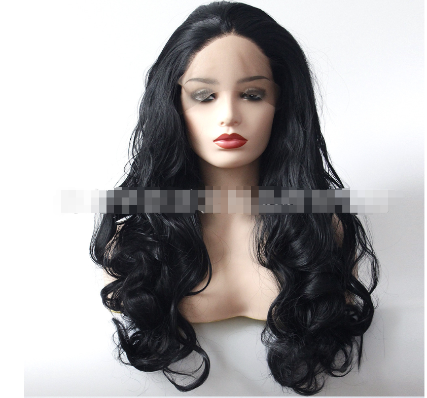 European and American fashion black big wave wig high-grade chemical fiber front lace head cover