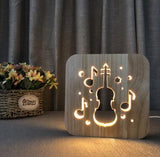 LED Night Lights Guitar Saxophone Violin Music Note 3D Lamp USB Power Wood Carving Table Lamp Decorative Lamps For Living Room Room