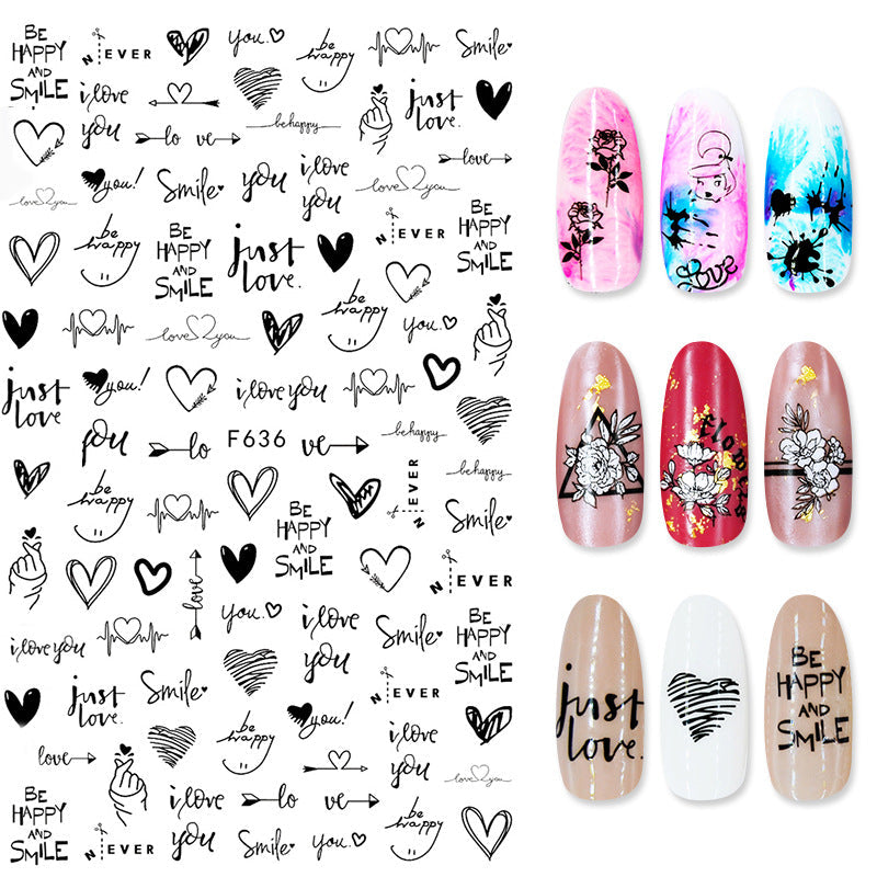 Summer Flowers and Love Adhesive Stickers Nail Art Stickers Foreign Trade Nail Stickers Nail Art Decals
