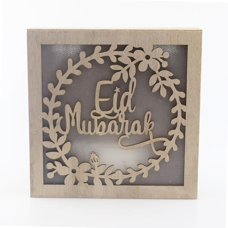 Wooden Eid Mubarak Ramadan Gulbang Square Decoration Crafts