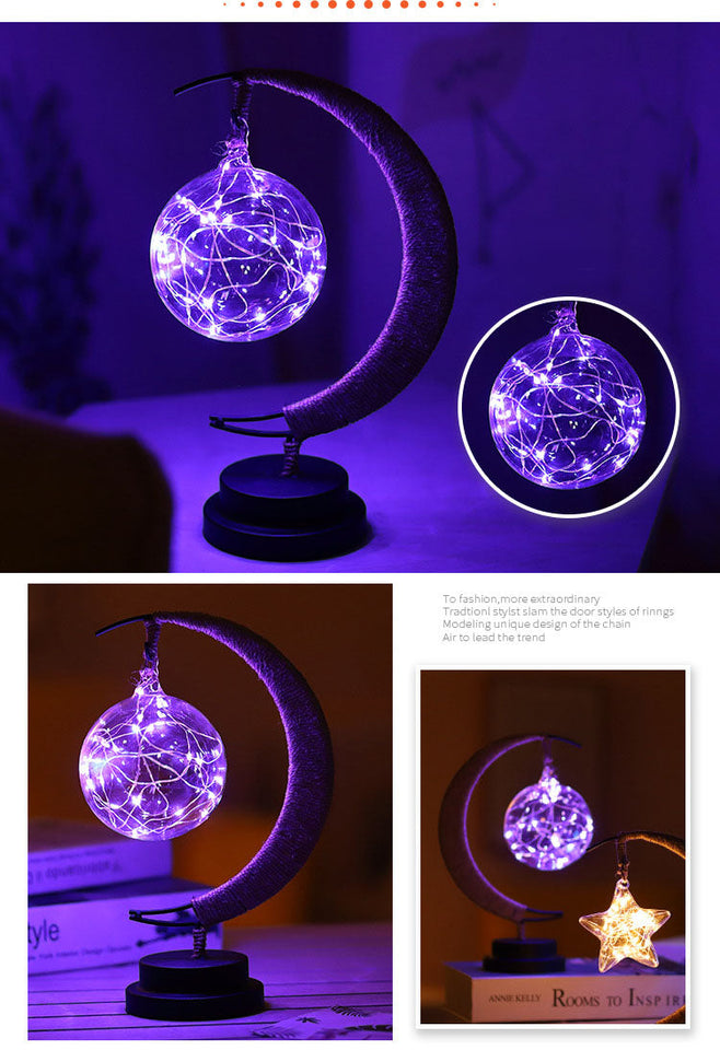 Led Moon Light Wrought Iron Ornament Light Star Shape Copper Wire Light Decorative Light USB Battery