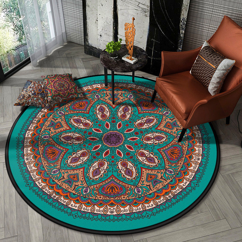 Bohemian Retro Mandala Flower Ethnic Style Living Room Bedroom Hanging Basket Chair Non-Slip Round Mat Carpet