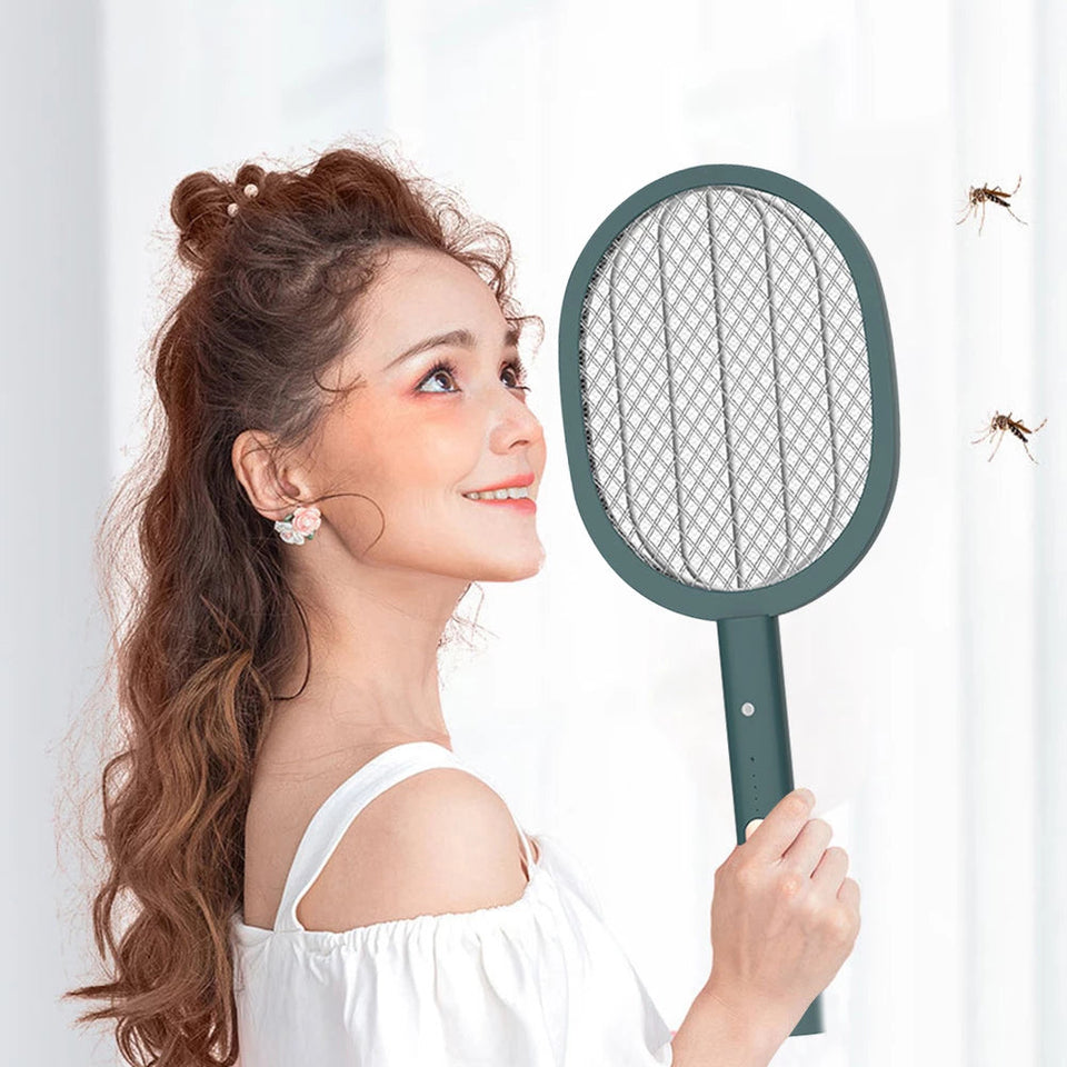 Smart Light Control Electric Mosquito Swatter USB Rechargeable Mosquito Killer Lamp Home Solar 2 in 1 Pest Fly Bug Zapper Racket