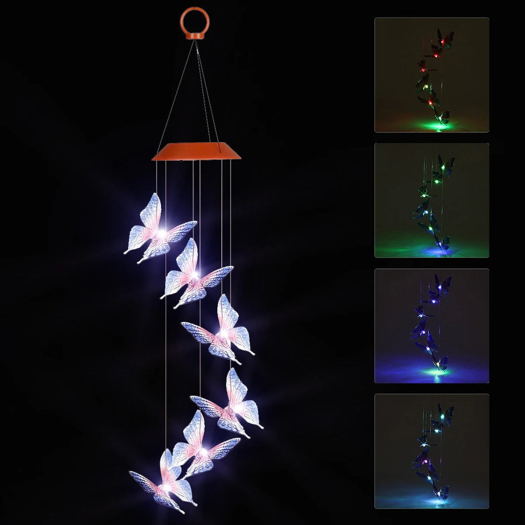 Solar Powered LED Wind Chime Light Hanging Color-Changing Yard Garden Butterfly Lamp Decor