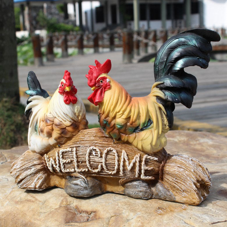 Creative Rooster Hen Resin Welcome Card Living Room Animal Lucky Home Accessories
