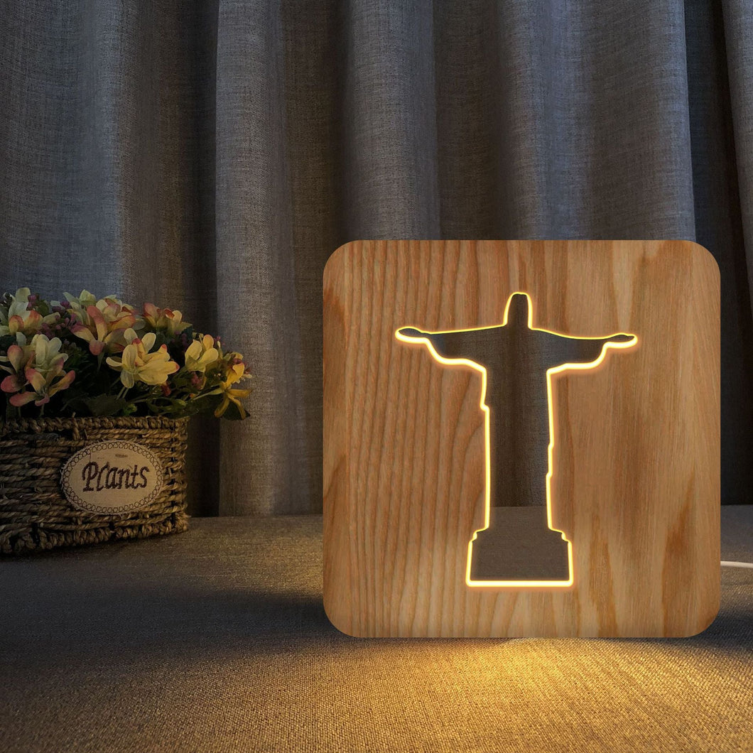 Solid wood hollow night lamp