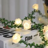 Rose Flower Vine String LED Lights Decoration Green Leaf Garland Battery USB Solar Powered Warm White Fairy Lights