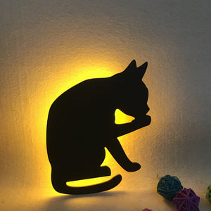 LED Animal Dog Cat Night Light Kitten Smart Sound Sensor Control Wall Lamp Home Corridor Balcony Night Lamp Baby Kids Sleep Lamp