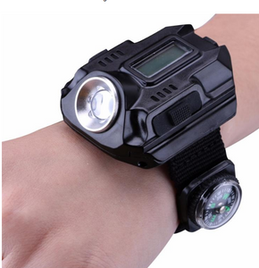 LED watch flashlight flashlight portable light USB charging 4 mode light tactical flashlight time display with compass