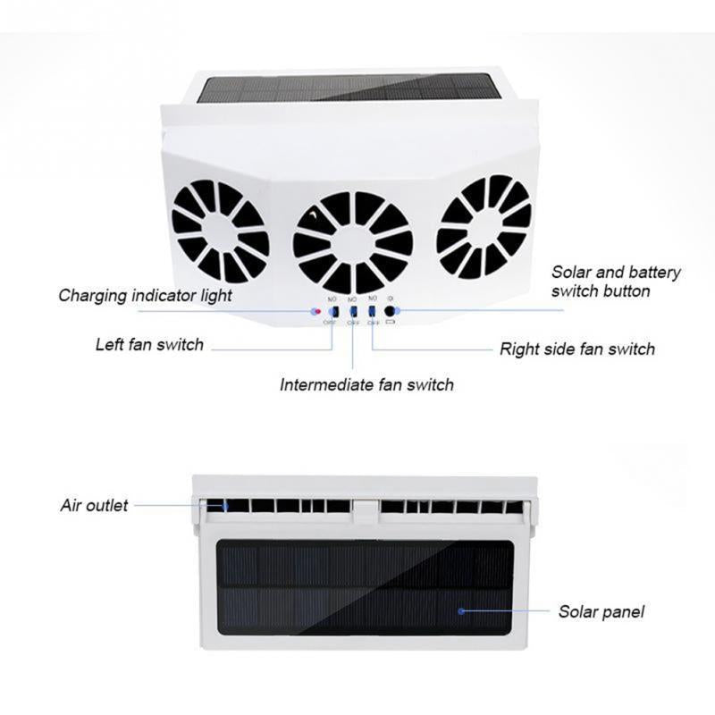 3 Cooler Car Fan Solar Energy Cooling Vent Exhaust Portable Safe Auto