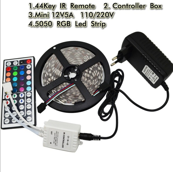 5050Led led lamp DC12V5M300led+44 key RGB remote control power adapter