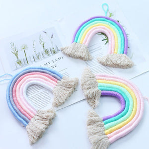 Colorful tapestry rainbow hand-woven hanging tassels