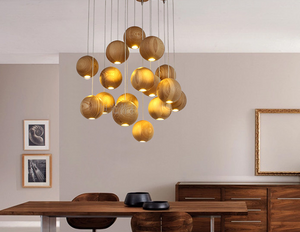 Nordic wood solid wood ball chandelier creative personality living room dining room hanging lamps