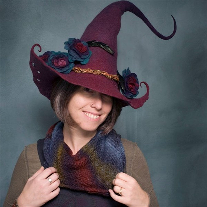 Women Modern Witch Hat Costume Pointed Wool Felt Halloween Party Hats Witch Hat Warm Autumn Winter  Cosplay Props