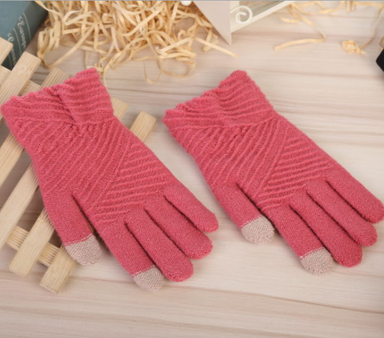 Women Gloves Winter Woolen Knitted Gloves Touch Screen Mittens Keep Warm Female Winter Full Finger Stripe Gloves Fashion Autumn