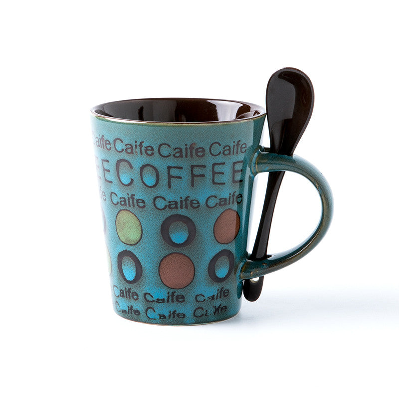 Trendy Ceramic Coffee Milk Mug With Lid Spoon