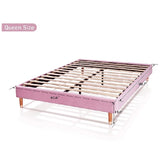 New Full/Queen Size Bed Frame Light Pink Adjustable Headboard Height Flannelette Soft-Packed Bed Bedroom Furniture Easy Assemble