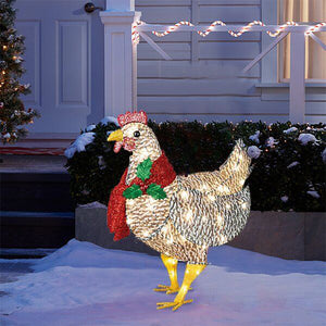 Decorated Christmas Lantern Chicken With Scarf Garden Ground Insert