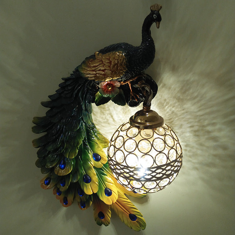 Retro Corridor Aisle Living Room Bedroom Hotel Decoration Project LED Peacock Wall Lamp