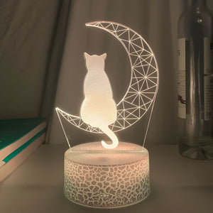 3D Led Light Moon And Cat Shape Acrylic Decorative Interior Light