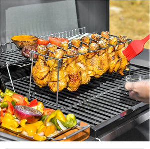 Portable Grilling Basket Mesh Clip 14 Slot Stainless Steel BBQ Rib Shelf Non-Stick Barbecue Chicken Wing Leg Rack