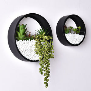 Wrought Iron Wall Decoration Creative Wall Decoration Pendant Micro Landscape Pendant Restaurant Green Plant Wall Round Glass Wall Hanging Flower Stand
