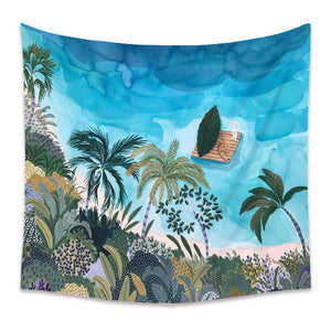 Cartoon Small Tapestry Green Plant Background Cloth Tapestry Mural