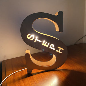 Custom Wooden Engraved USB LED Night Light 24 Letter Bedroom Home Decoration Birthday Gift for Friend Decorative Wall Lamp