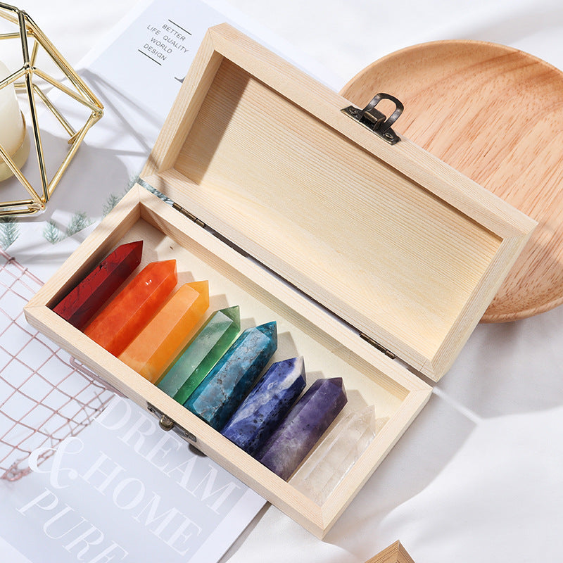 Natural Crystal Column Candy Color Single Pointed Column Wooden Box Set