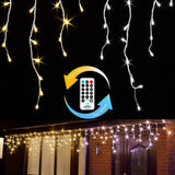 600 LEDs 49.2Ft String Lights Icicle Lights 9 Modes Brightness Adjustment With Remote 3 Timing Options Two Color Changing