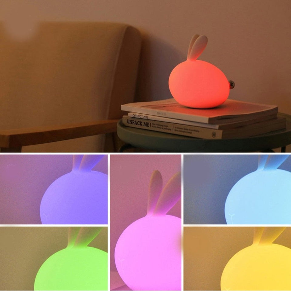 7 colors Cartoon bunny lamp colorful brightness change color led pat light usb rechargeable silicone night light soft handle