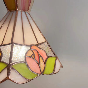 Tea Chestnut French Retro Rose Stained Glass Chandelier
