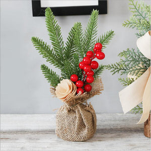 Artificial Christmas Tree Decorations For Home Creative Jute Red Fruit Pine Cone Desk Ornament Christmas Village DIY Decor Craft