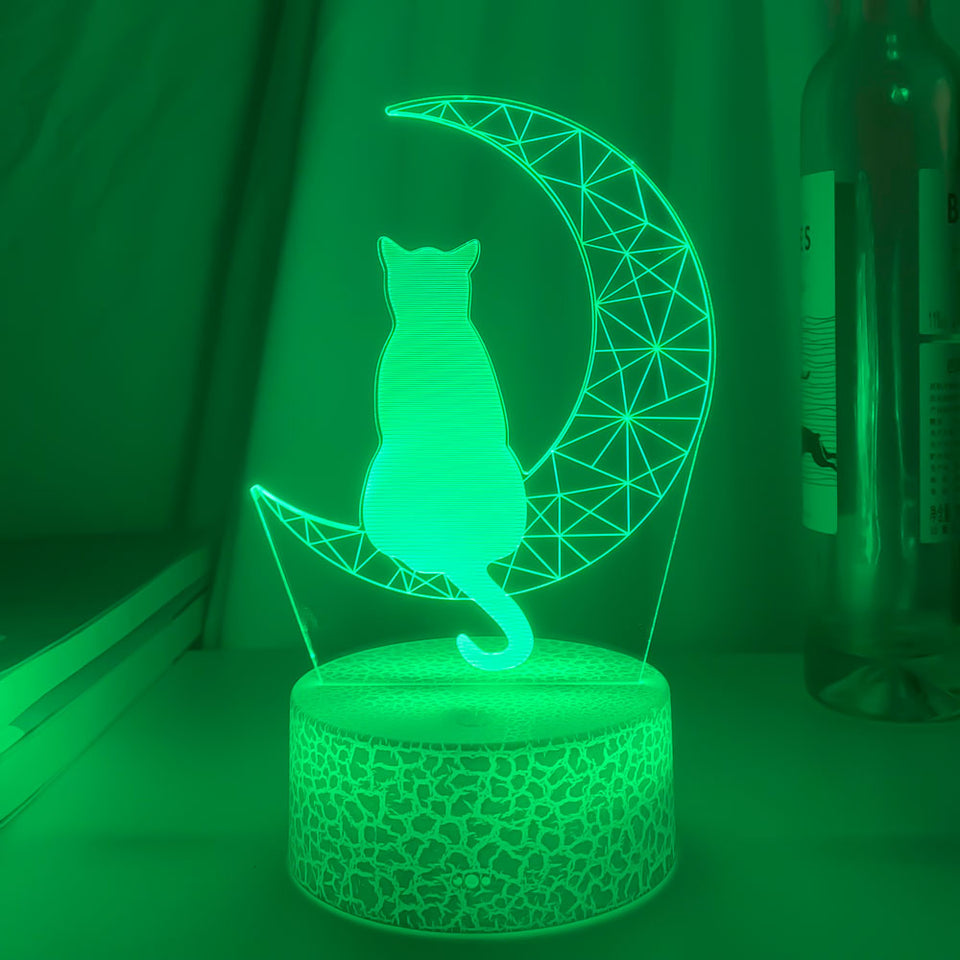 3D Led Light Moon And Cat Shape Acrylic Decorative Interior Light