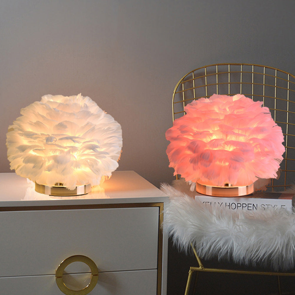 Feather Table Lamp Bedroom Bedside Light Luxury Ins Creative Warm And Romantic Girl Children'S Room Nordic Living Room Floor Lamp