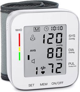 Blood Pressure Monitor Wrist Bp Monitor Large LCD Display Adjustable Wrist Cuff 5.31-7.68inch Automatic 90x2 Sets Memory For Home Use
