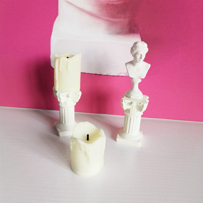 Retro Pastoral Shooting Props Plaster Image Roman Candlestick Candle Electronic Night Light