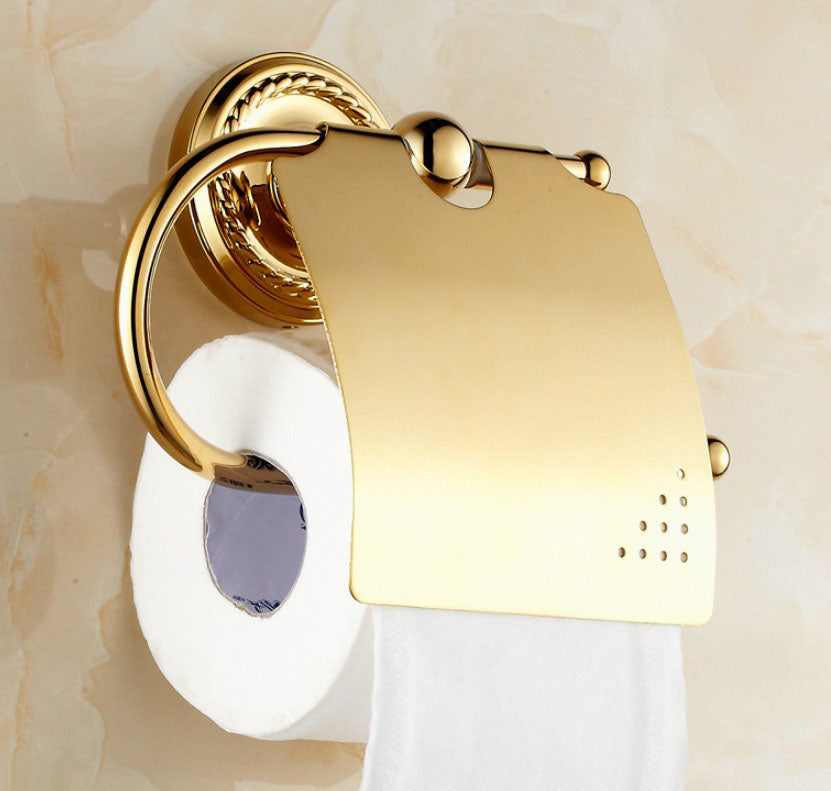 Luxury Polished Gold Color Brass Wall Mounted Bathroom Toilet Paper Roll Holder Bathroom Accessory