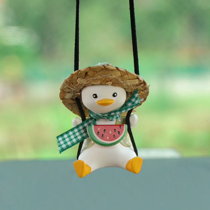 Car Pendant Cute Anime Little Duck Swing Auto Rearview Mirror Hanging Ornaments Interior Decoraction Accessories For Girls Gifts