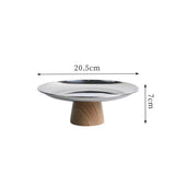 Household Style Metal Round Solid Wood Base Tray