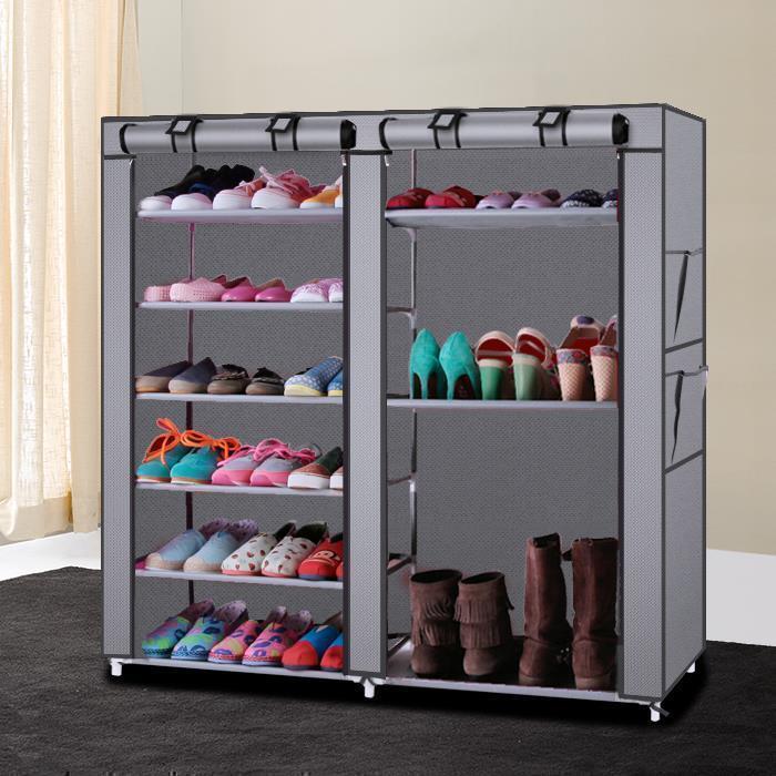 6 Tier Double Row Shoe Rack Shoe Shelf Storage Closet Organizer Cabinet w/ Cover