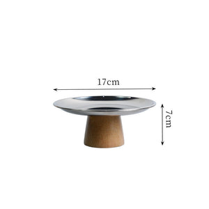 Household Style Metal Round Solid Wood Base Tray