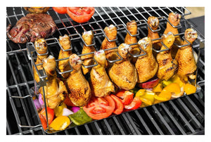 Portable Grilling Basket Mesh Clip 14 Slot Stainless Steel BBQ Rib Shelf Non-Stick Barbecue Chicken Wing Leg Rack