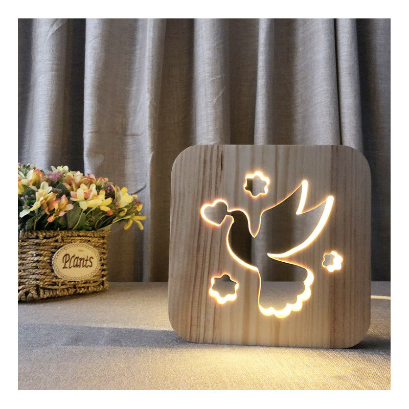 Solid wood hollow night lamp
